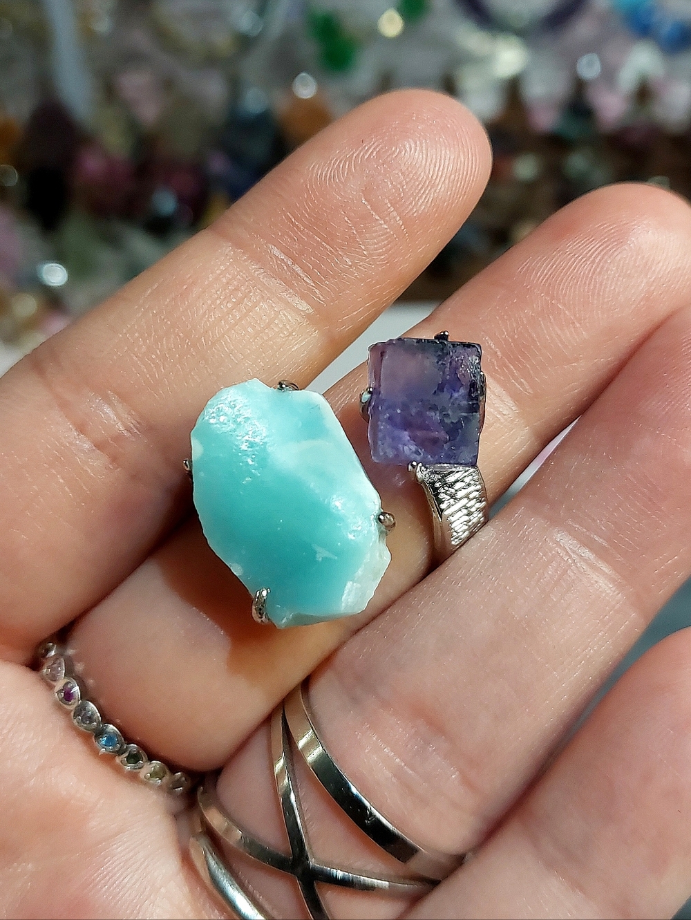 🪨⚒️ Hemimorphite & Hexahedron Indigo Fluorite Raw Specimen Ring